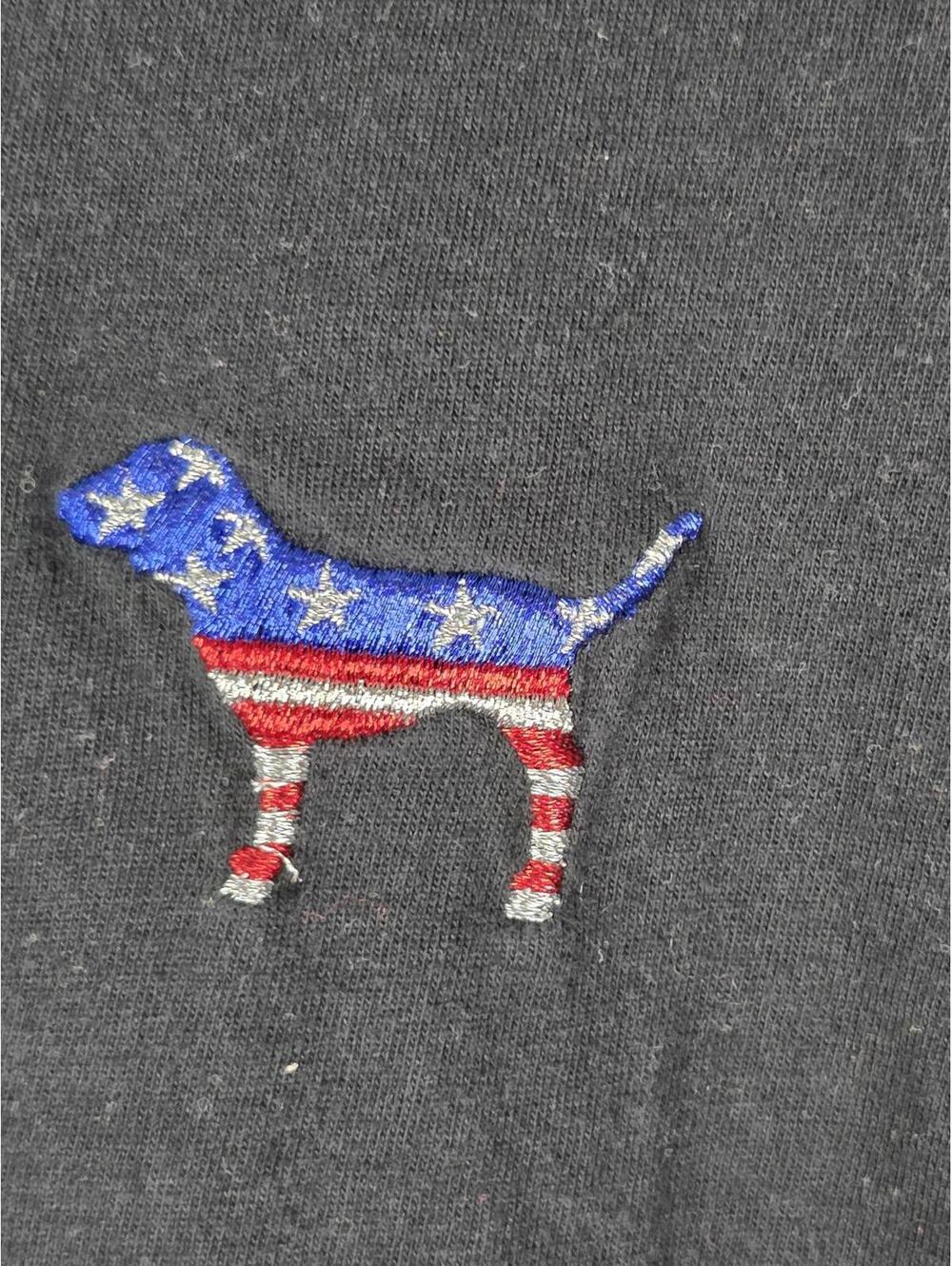 Victorias Secret PINK USA Flag DOG LOGO American Lace Front Shirt Tee XS